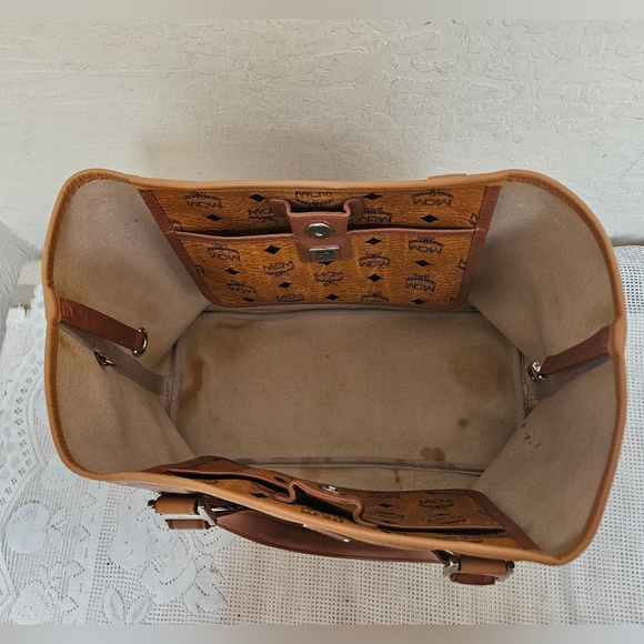 MCM Cognac Monogram Handbag Tote Bag AUTHENTIC - Picture 8 of 16